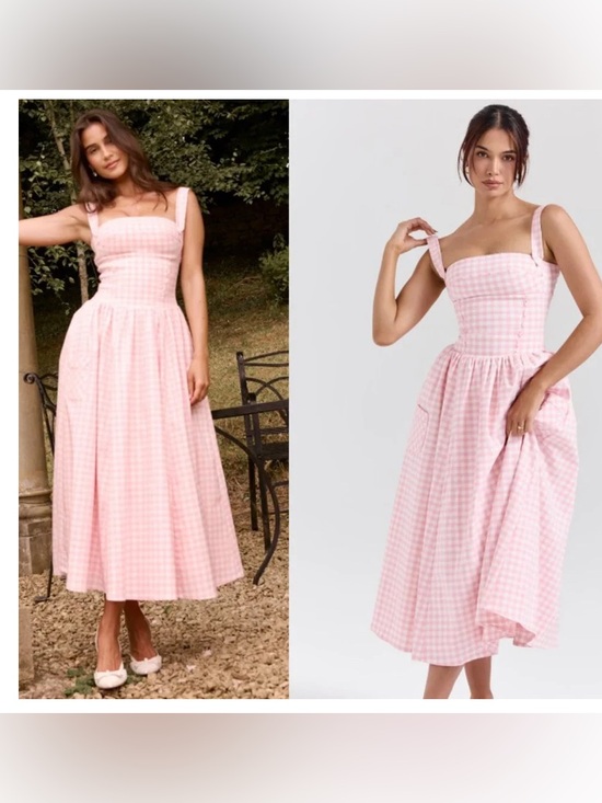 House of CB Dresses & Skirts - House of CB Vivien pink strawberry shortcake midi dress with pocket
